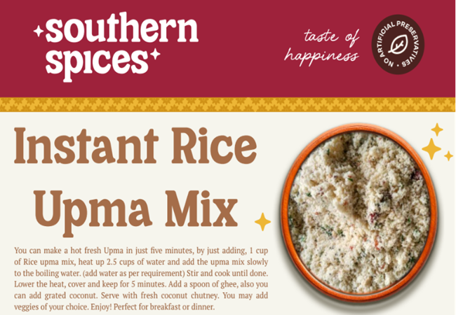 Instant Rice Upma Mix <br> 200/400/800 Grms <br> ₹180 / ₹340 / ₹660