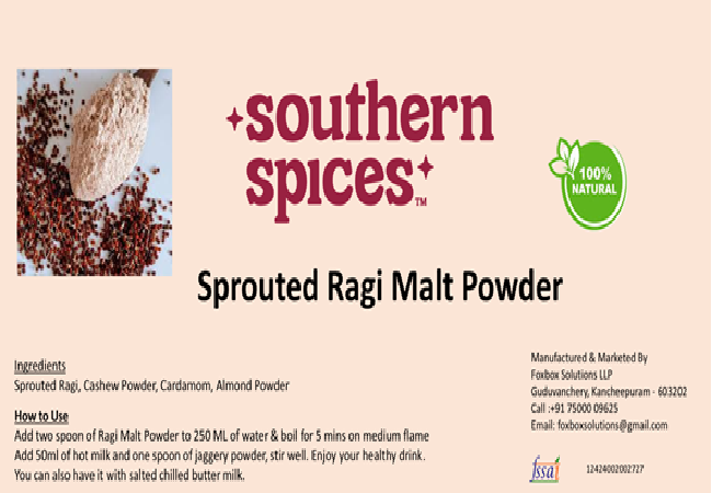Sprouted Raagi Malt Powder<br> 200/400 Grms <br> ₹225/₹450